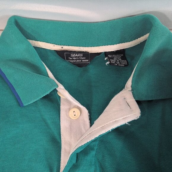 Sears Vintage 90s Green Blue Purple Striped Collared Long Sleeve Button M Medium - Picture 13 of 15